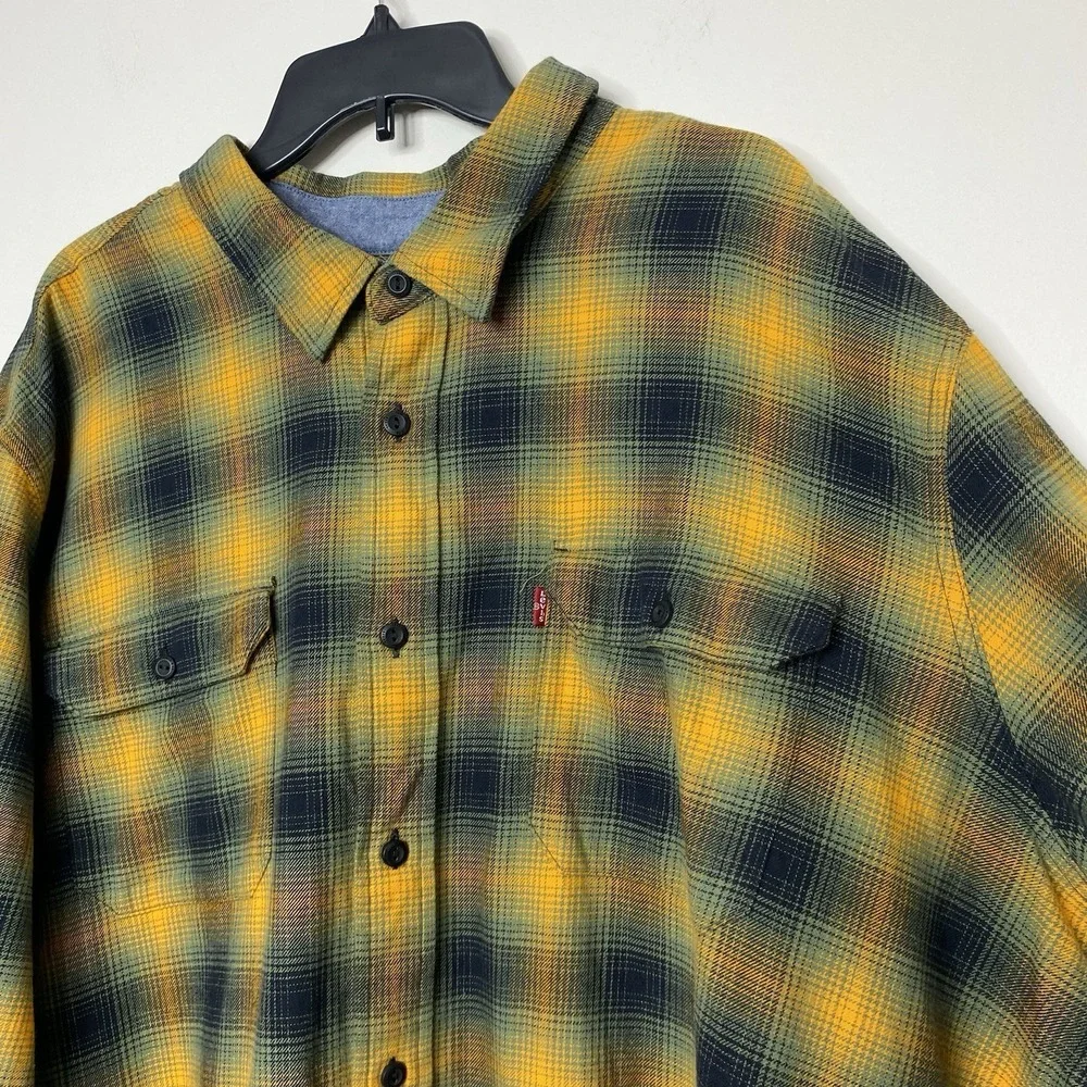 Levis Mens 3XL Flannel Button Up Shirt The Worker Relaxed Fit Plaid Orange Multi